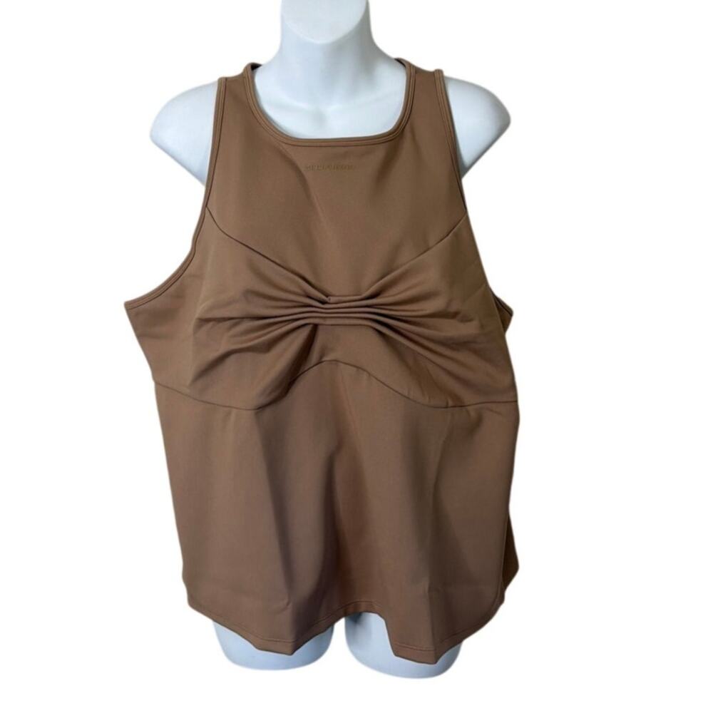 Girlfriend Collective 3103 Quinn Tank Top Twist Front High Neck Brown Size 5XL